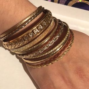 A set of gold bracelets